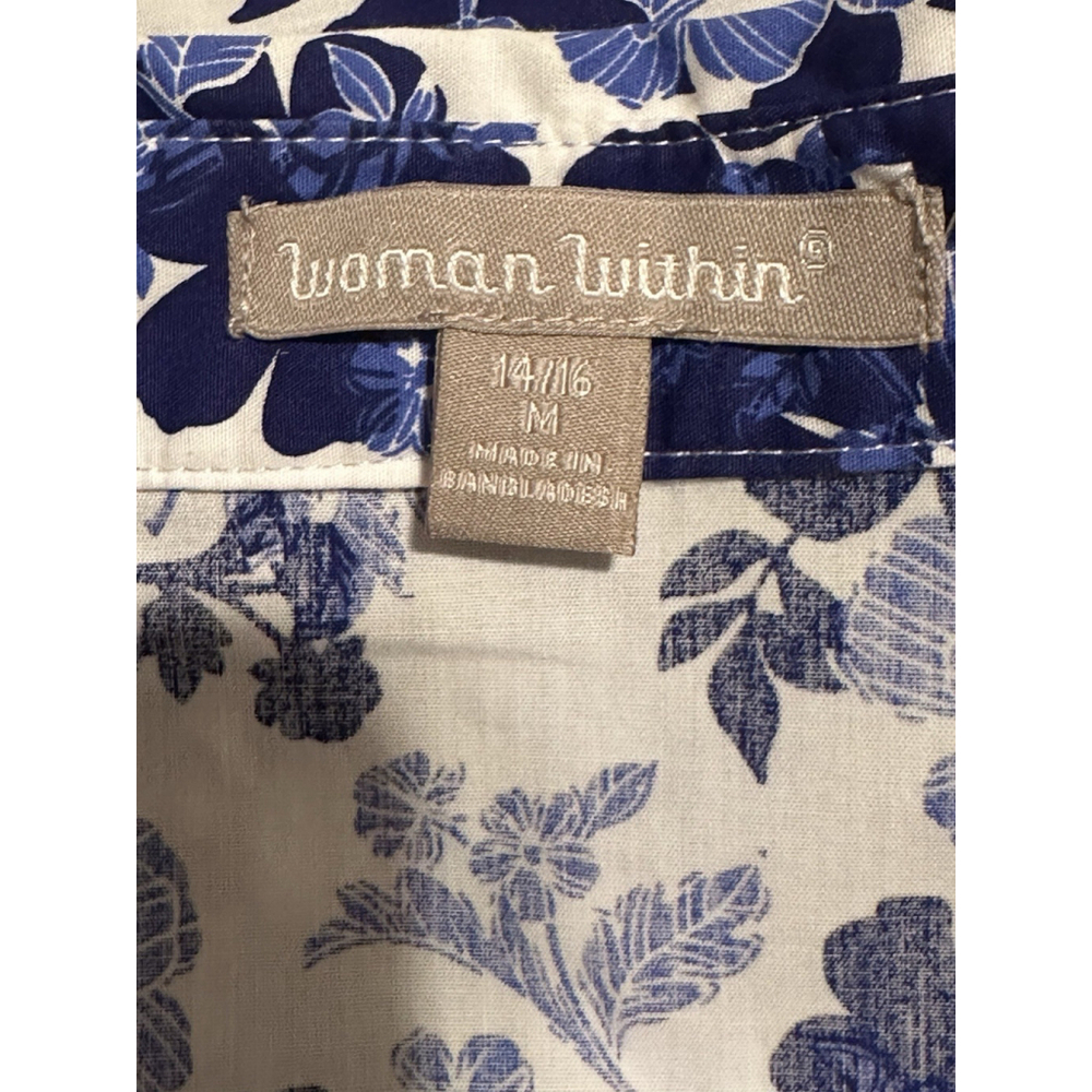 Woman Within Floral Button Shirt Size M 14 / 16 Lovely Blue & White Long Sleeves - Picture 6 of 12